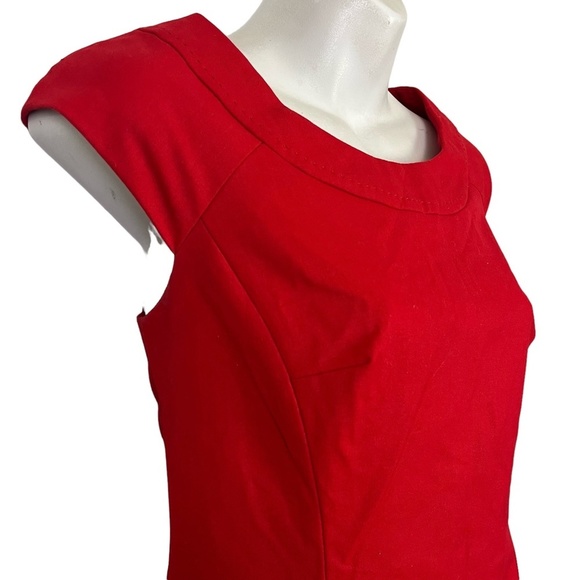 JONES NEW YORK COLLECTION STRETCH Red Lined Cap Sleeve Sheath Career Dress sz 2 - Picture 10 of 16
